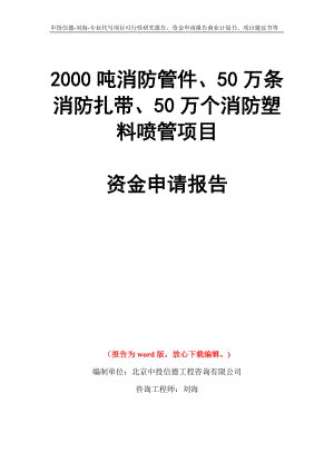 2000吨消防管件、50万条消防扎带、50万个消防塑料喷管项目资金申请报告模板