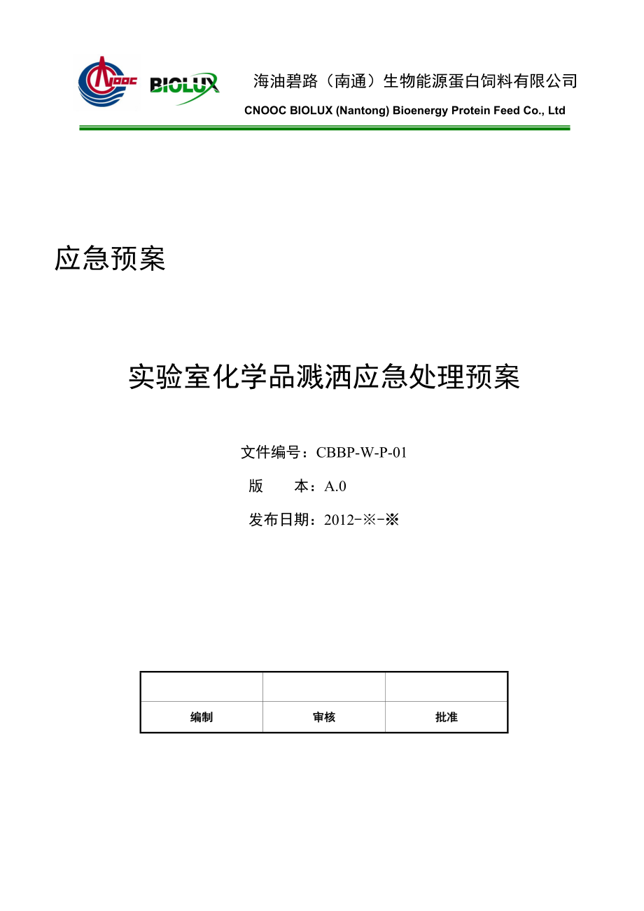 实验室化学品溅洒应急处理预案_第1页