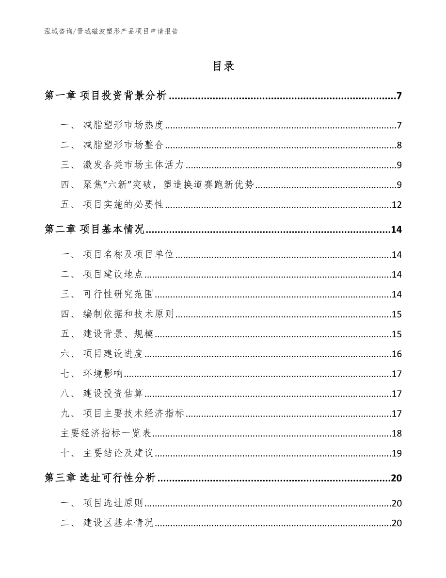 晋城磁波塑形产品项目申请报告_第1页