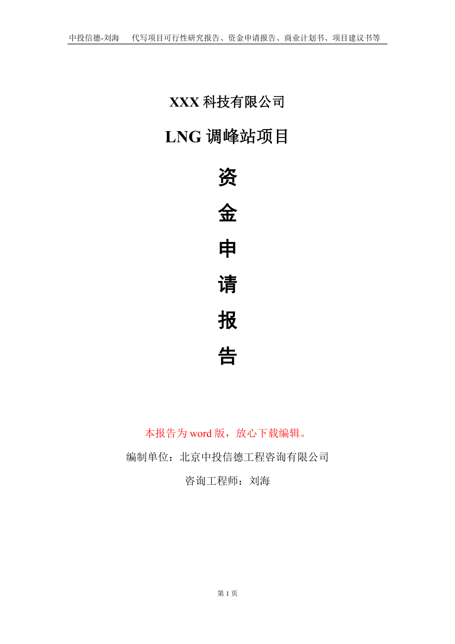 LNG调峰站项目资金申请报告写作模板_第1页