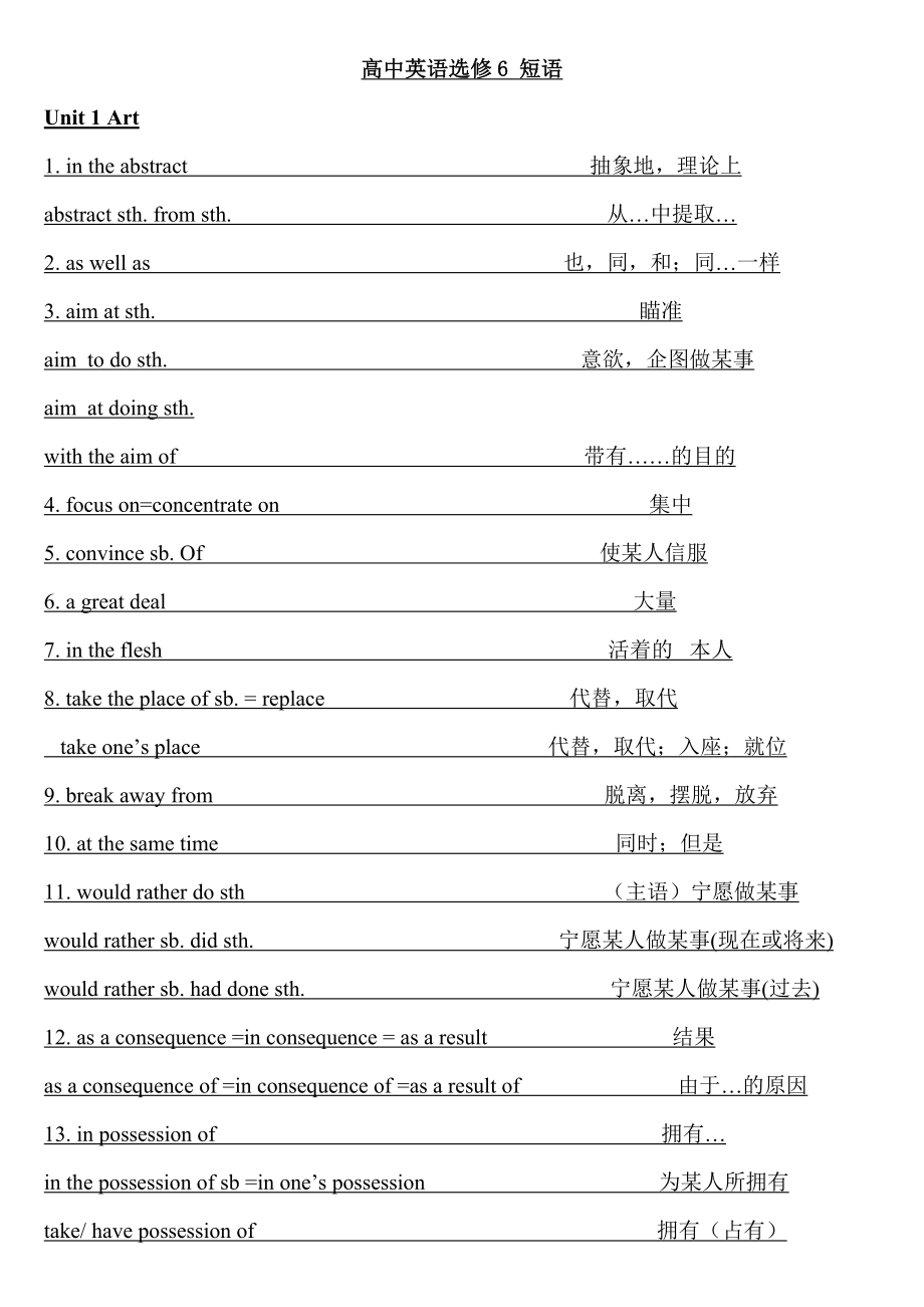 高中英语选修6词组总结_第1页