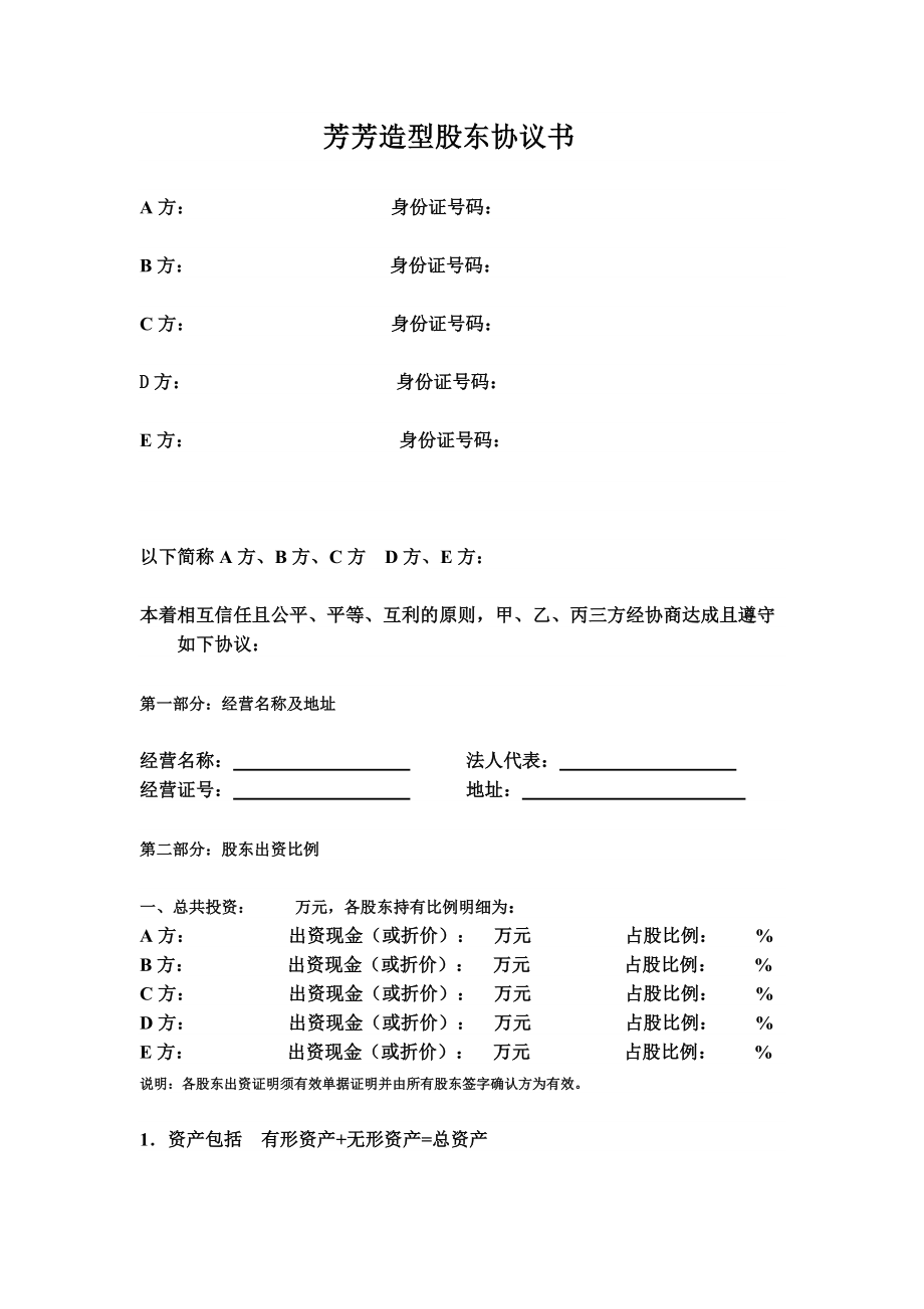 芳芳造型股东合作协议书_第1页