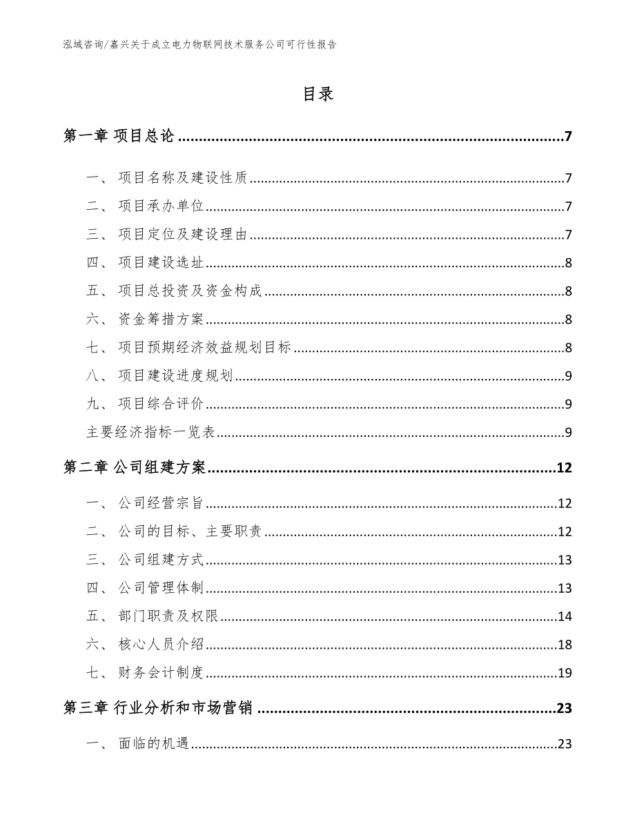 嘉兴关于成立电力物联网技术服务公司可行性报告_范文模板_第1页