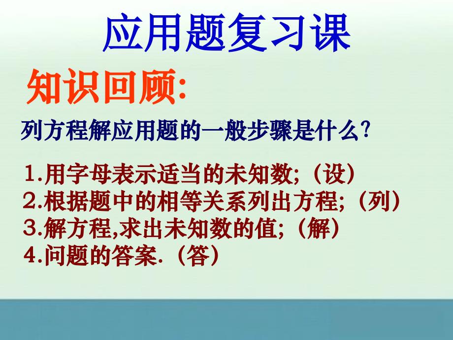 江苏省丹阳市第三中学七年级数学课件：4.3《用方程解决问题》(复习)_第1页