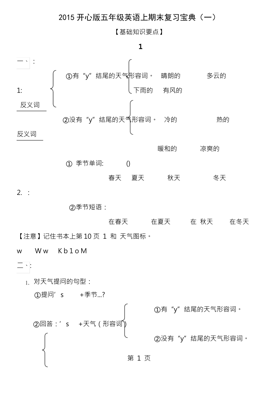 开心英语五年级上册知识点_第1页