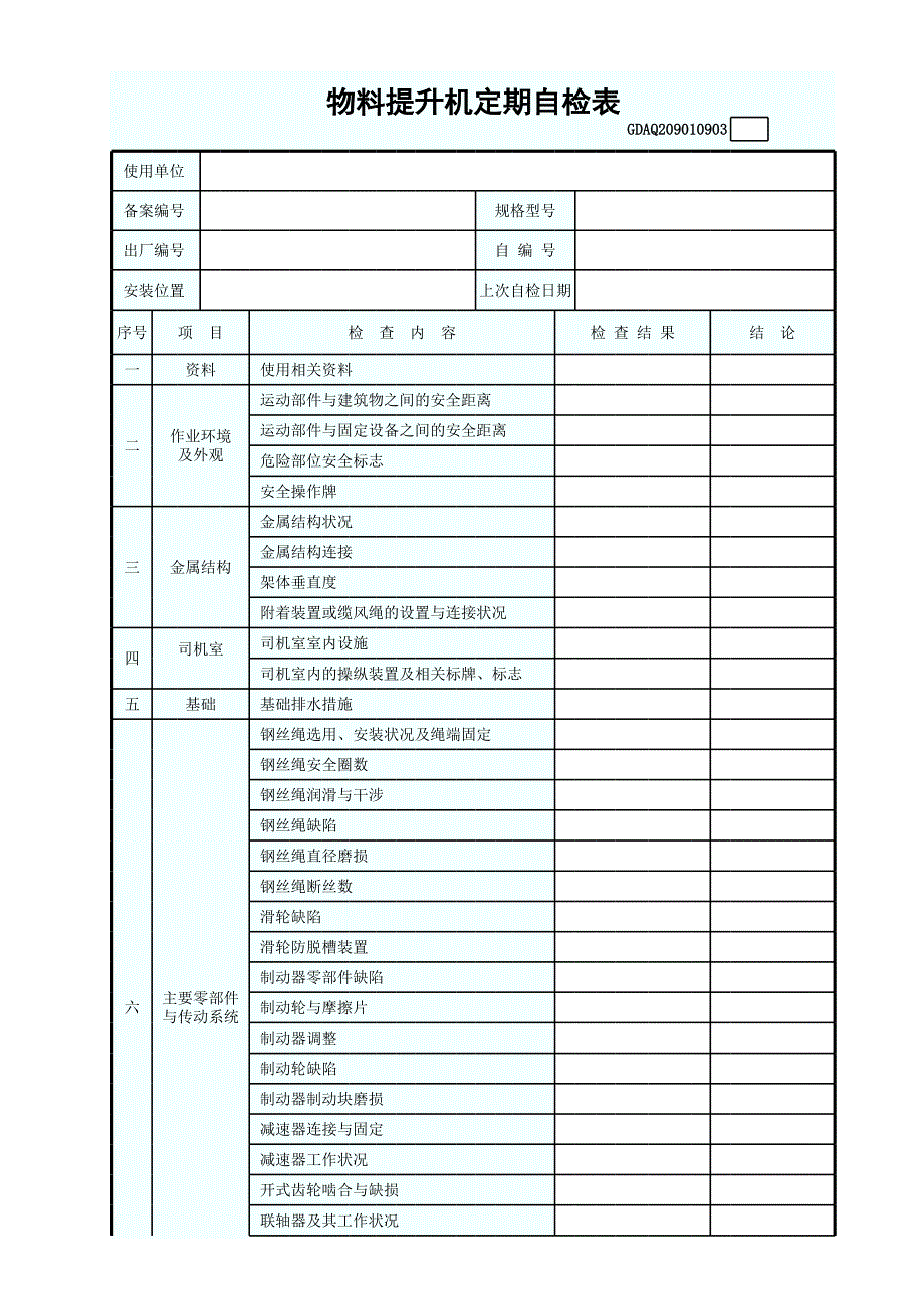 物料提升機(jī)定期自檢表_第1頁(yè)