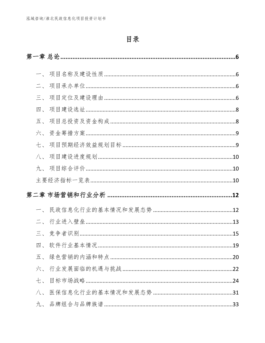 淮北民政信息化项目投资计划书模板范本_第1页