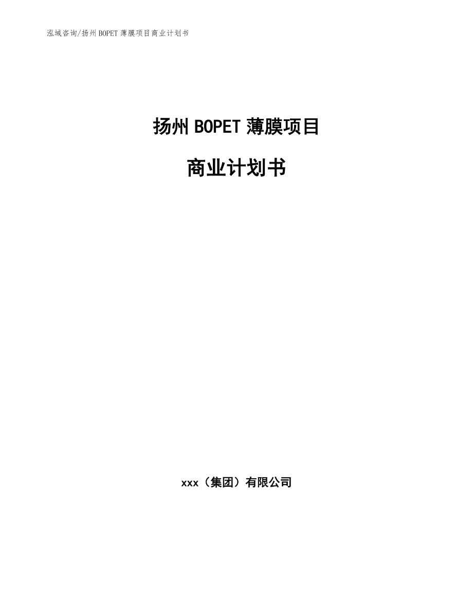 扬州BOPET薄膜项目商业计划书【范文参考】_第1页