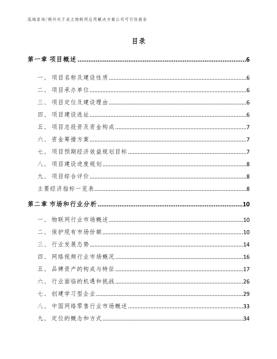 朔州关于成立物联网应用解决方案公司可行性报告（模板）_第1页