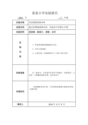 苏教版科学六年级上册实验报告单