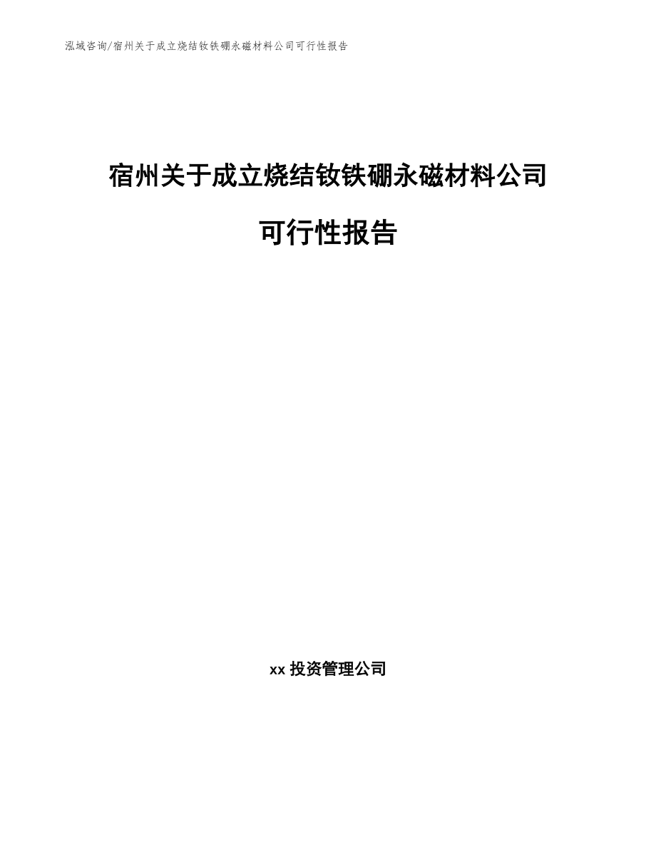 宿州关于成立烧结钕铁硼永磁材料公司可行性报告模板_第1页