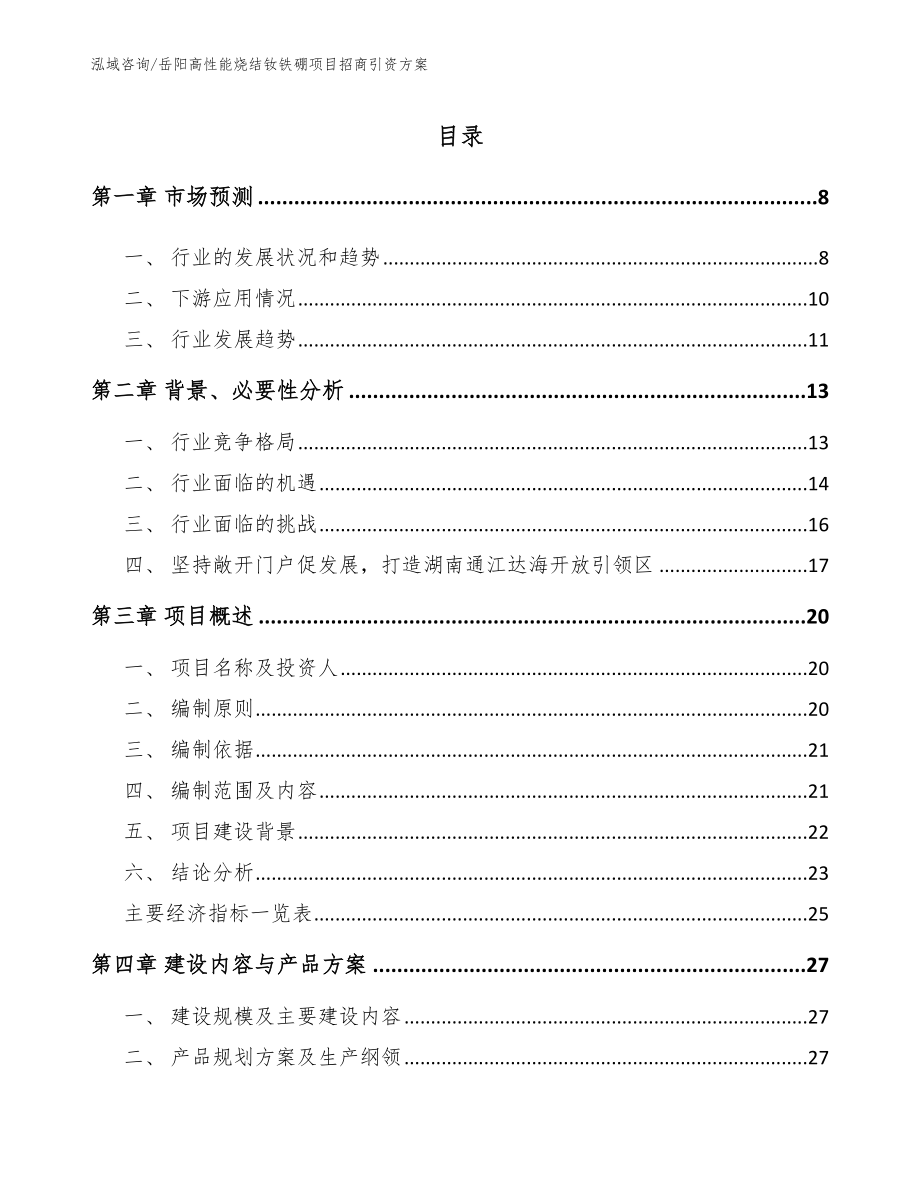 岳阳高性能烧结钕铁硼项目招商引资方案（模板参考）_第1页