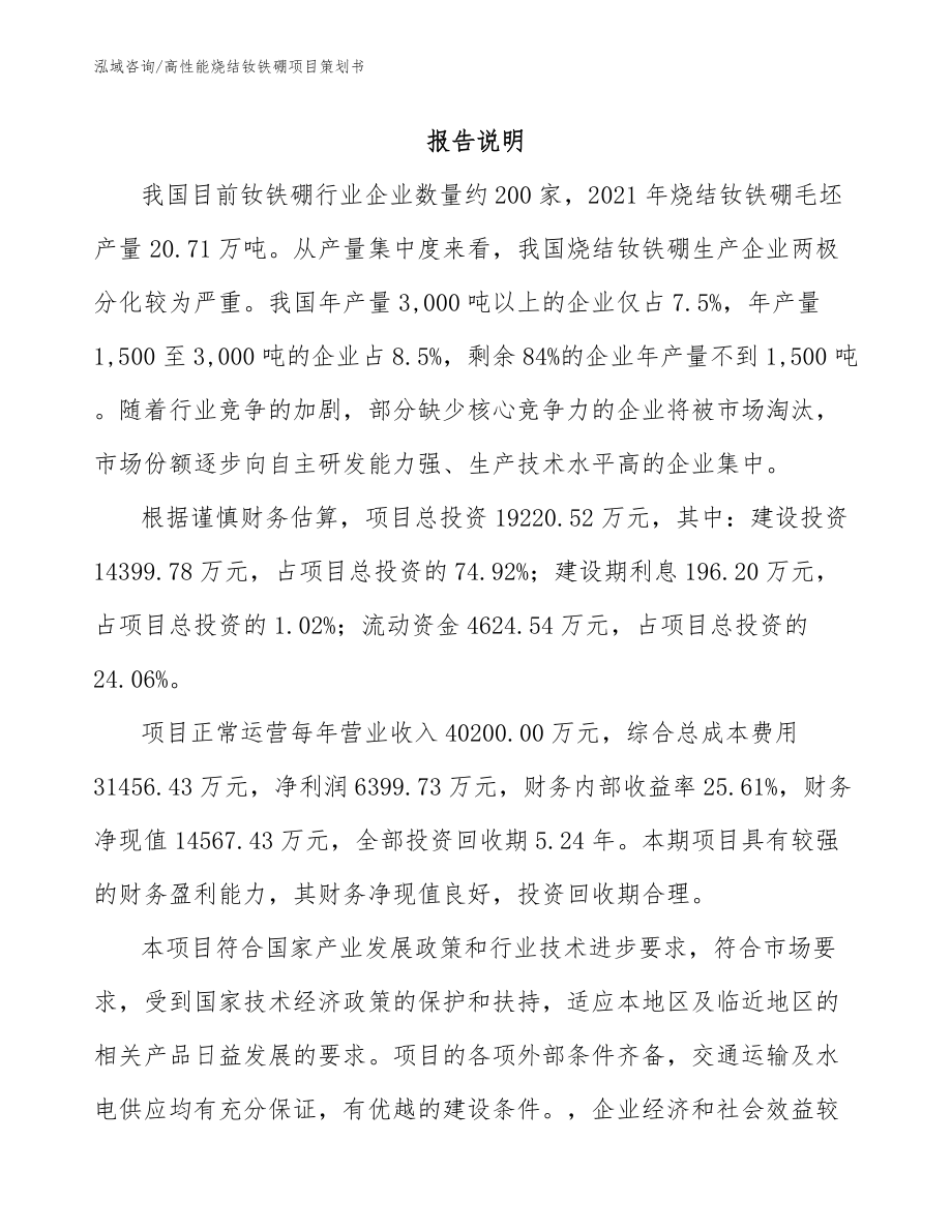 高性能烧结钕铁硼项目策划书_第1页