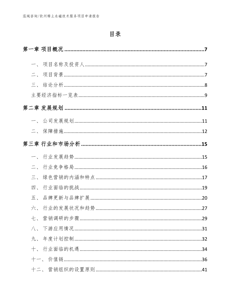 钦州稀土永磁技术服务项目申请报告（范文）_第1页