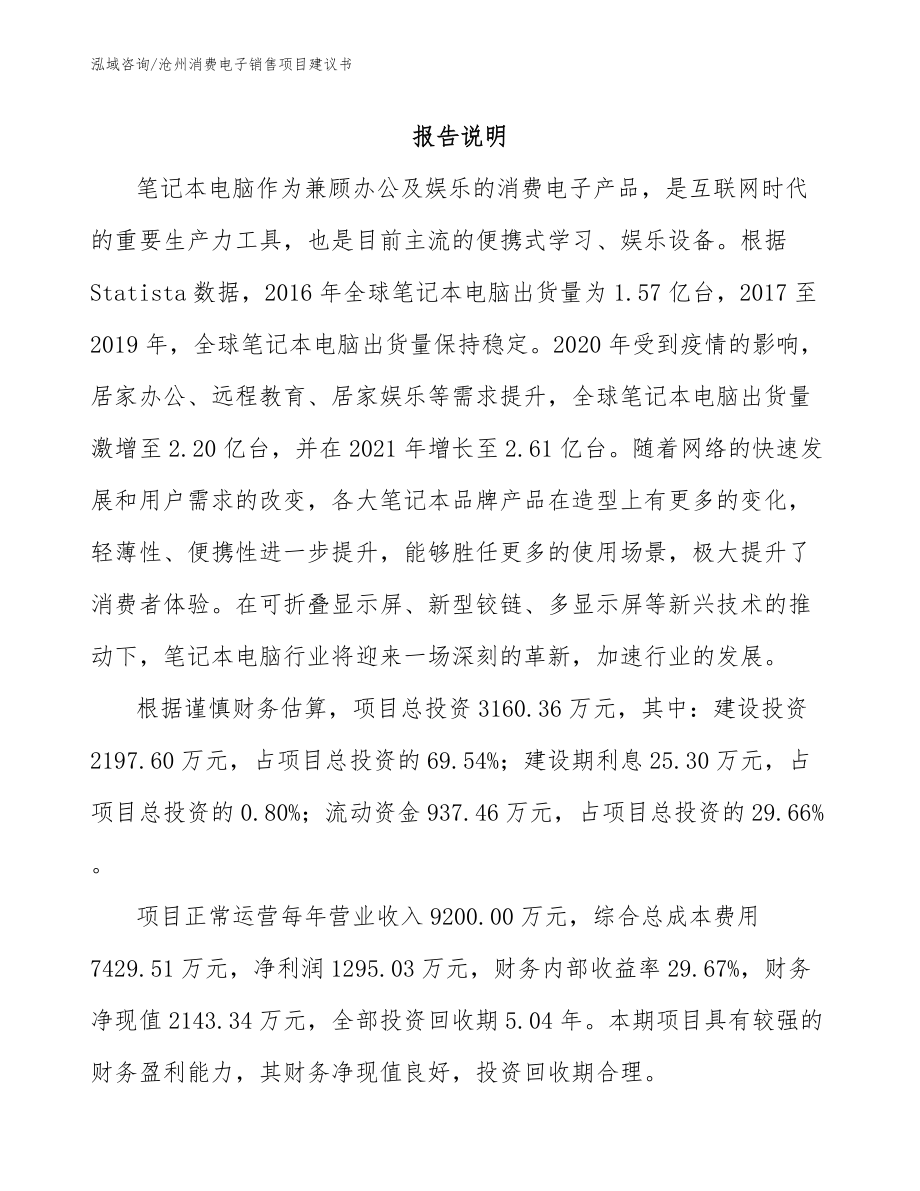 沧州消费电子销售项目建议书_第1页