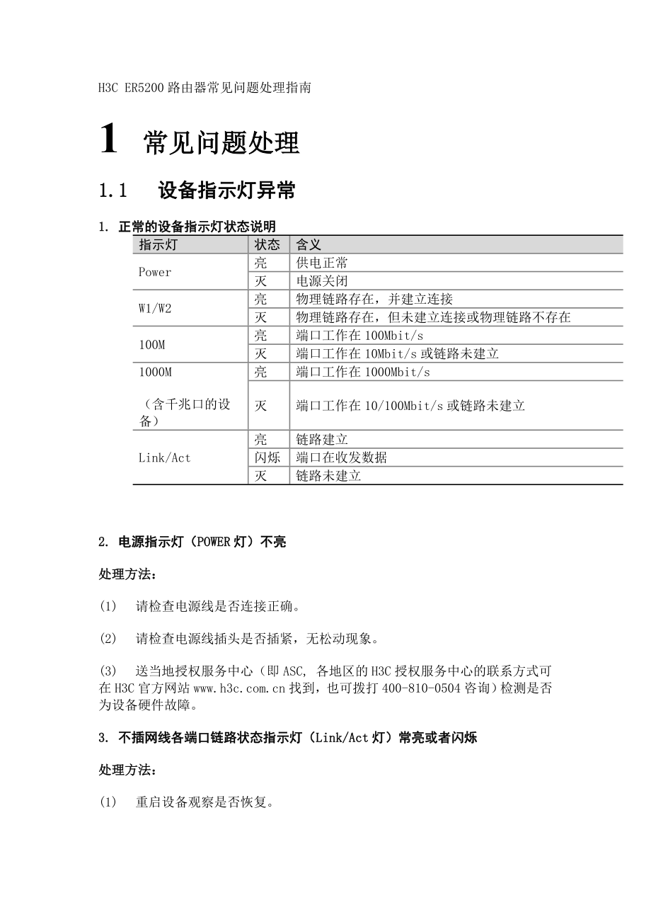 H3C ER5200路由器常见问题处理指南_第1页