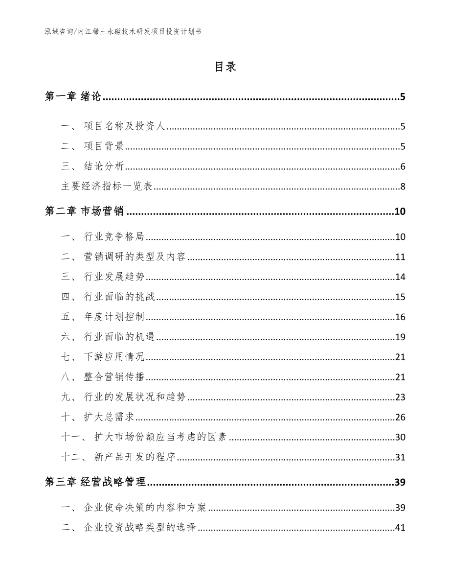 内江稀土永磁技术研发项目投资计划书_第1页