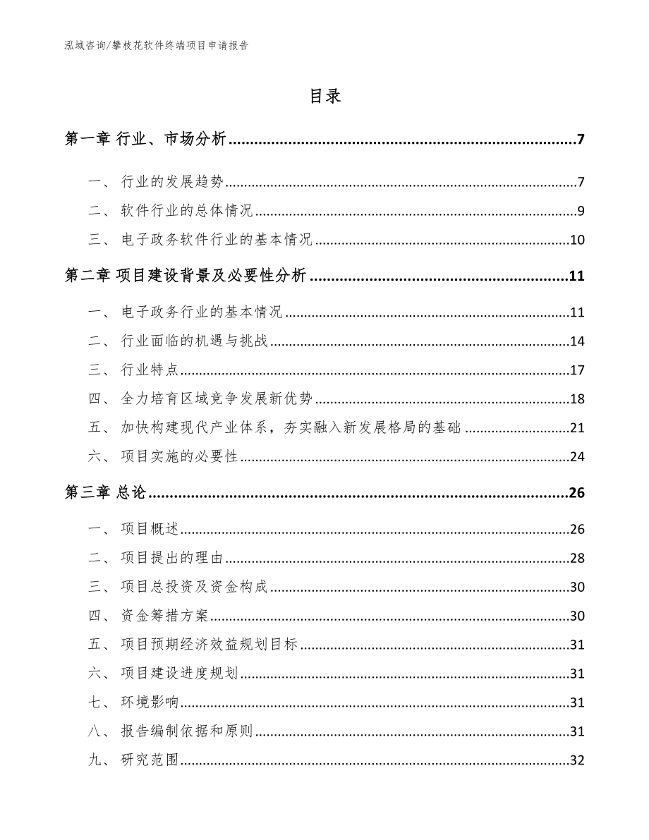 攀枝花软件终端项目申请报告（模板范本）_第1页