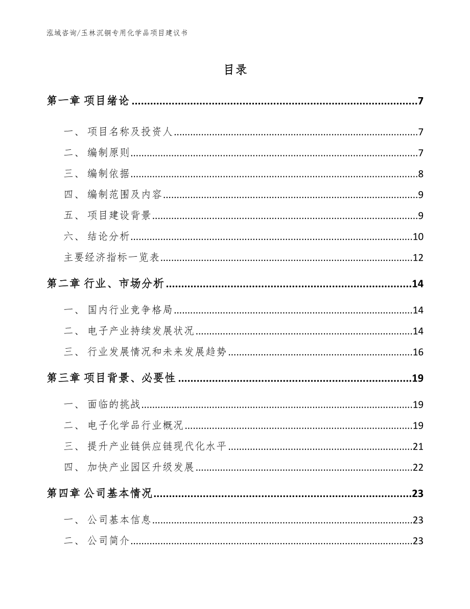 玉林沉铜专用化学品项目建议书（参考模板）_第1页