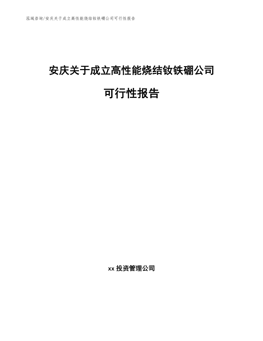 安庆关于成立高性能烧结钕铁硼公司可行性报告_范文_第1页