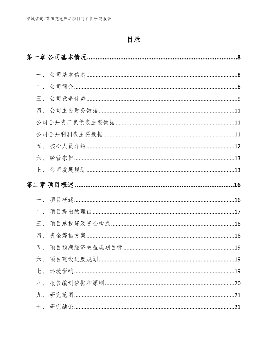 莆田充电产品项目可行性研究报告_范文模板_第1页