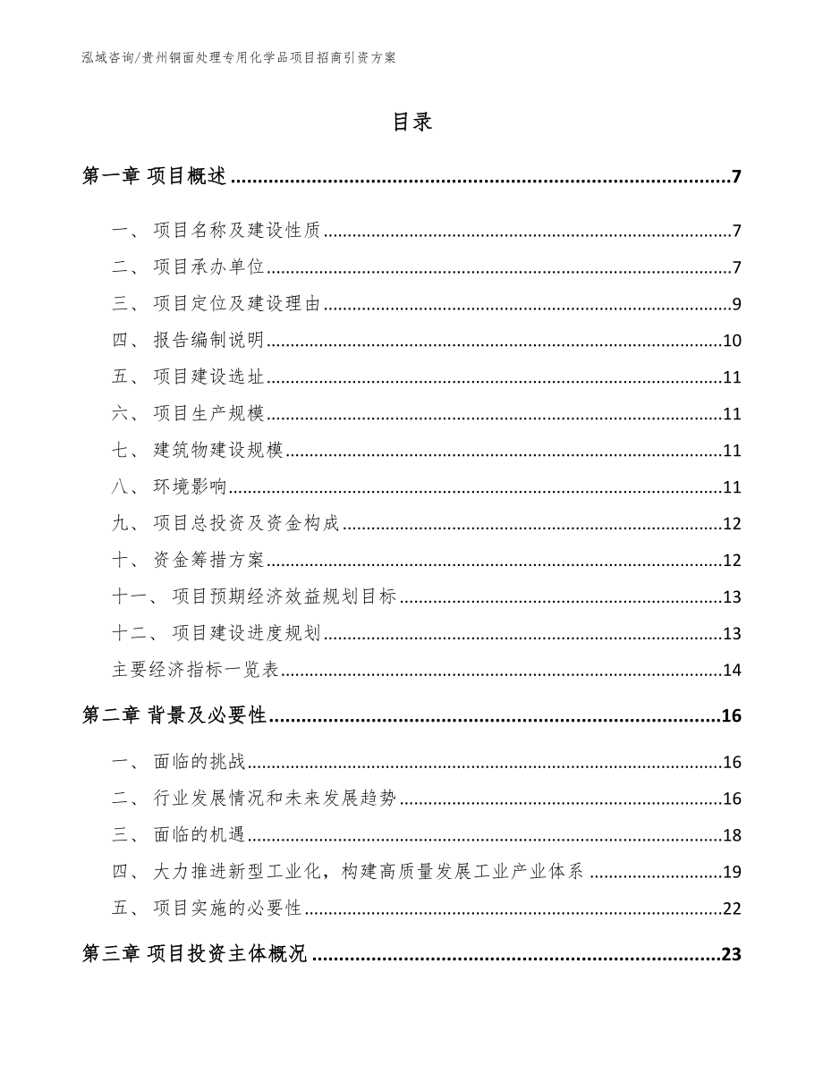 贵州铜面处理专用化学品项目招商引资方案模板范本_第1页