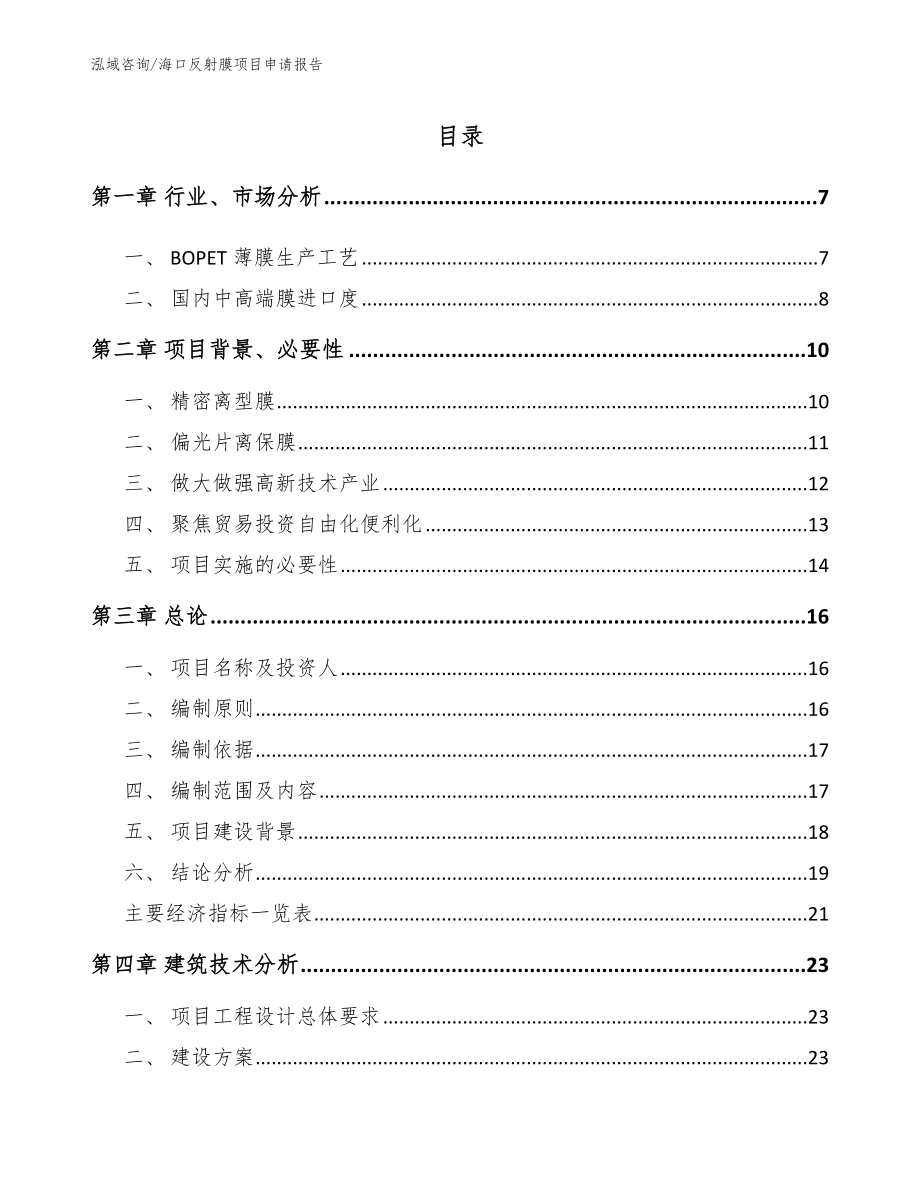 海口反射膜项目申请报告参考模板_第1页