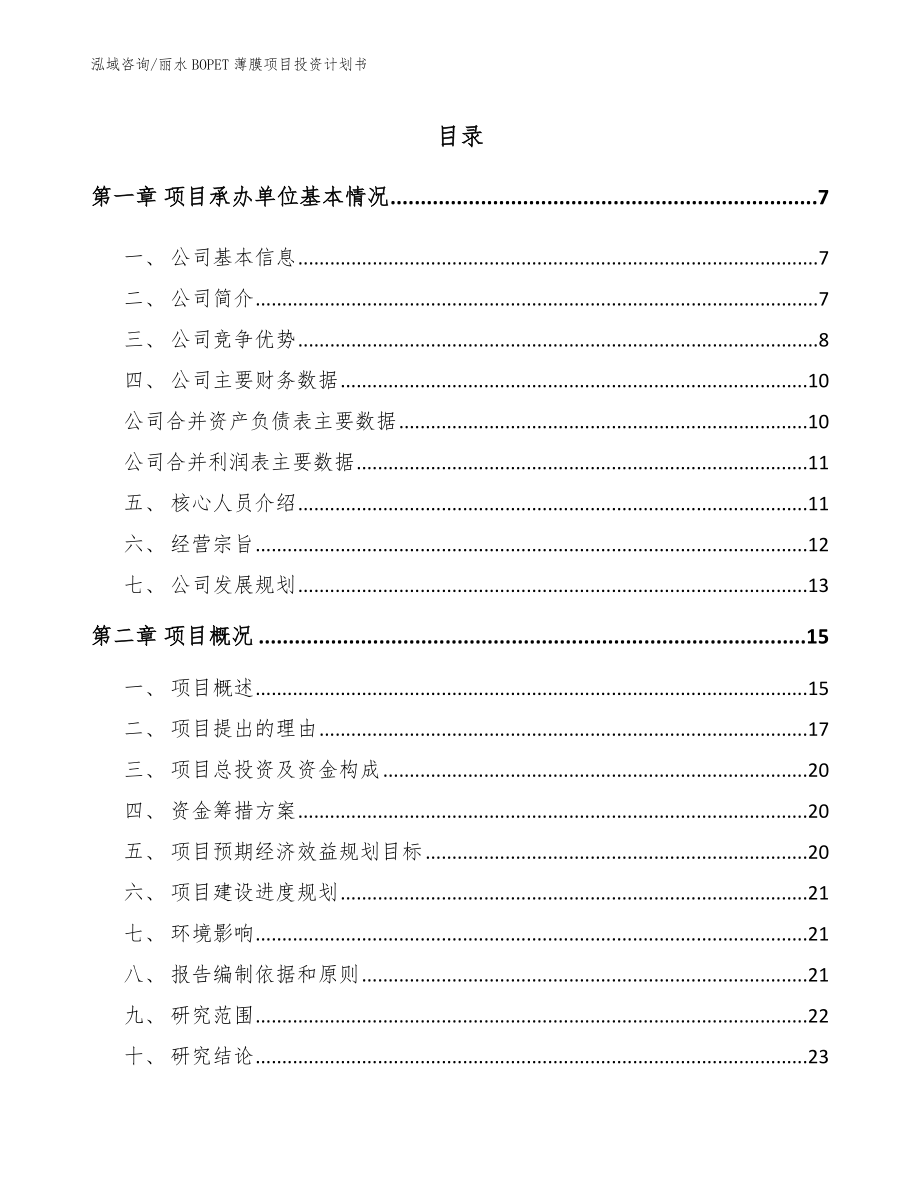 丽水BOPET薄膜项目投资计划书_第1页