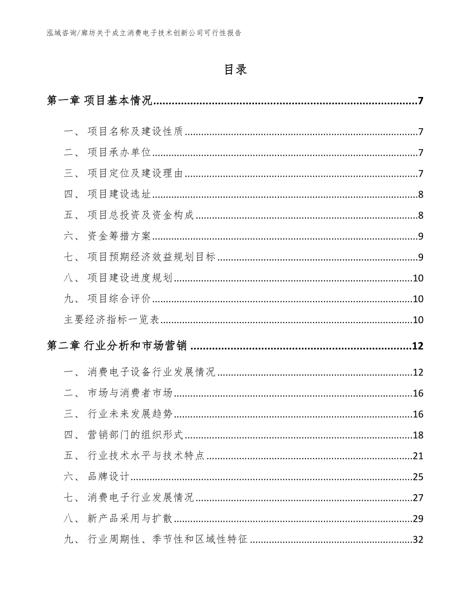 廊坊关于成立消费电子技术创新公司可行性报告_模板范本_第1页