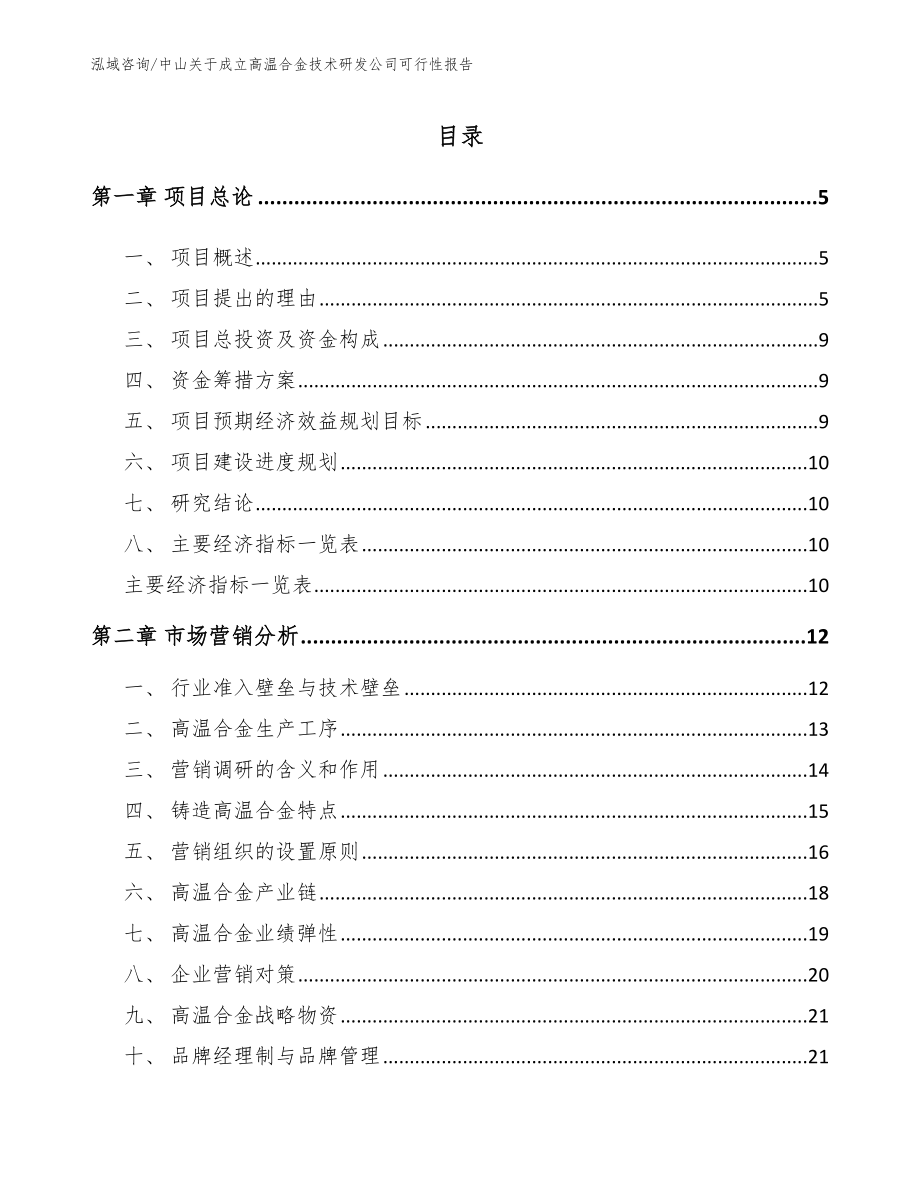 中山关于成立高温合金技术研发公司可行性报告_模板_第1页