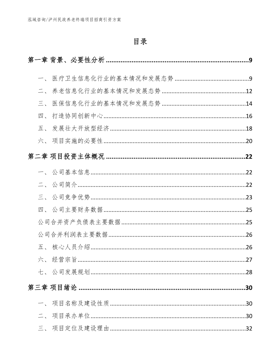 泸州民政养老终端项目招商引资方案_第1页