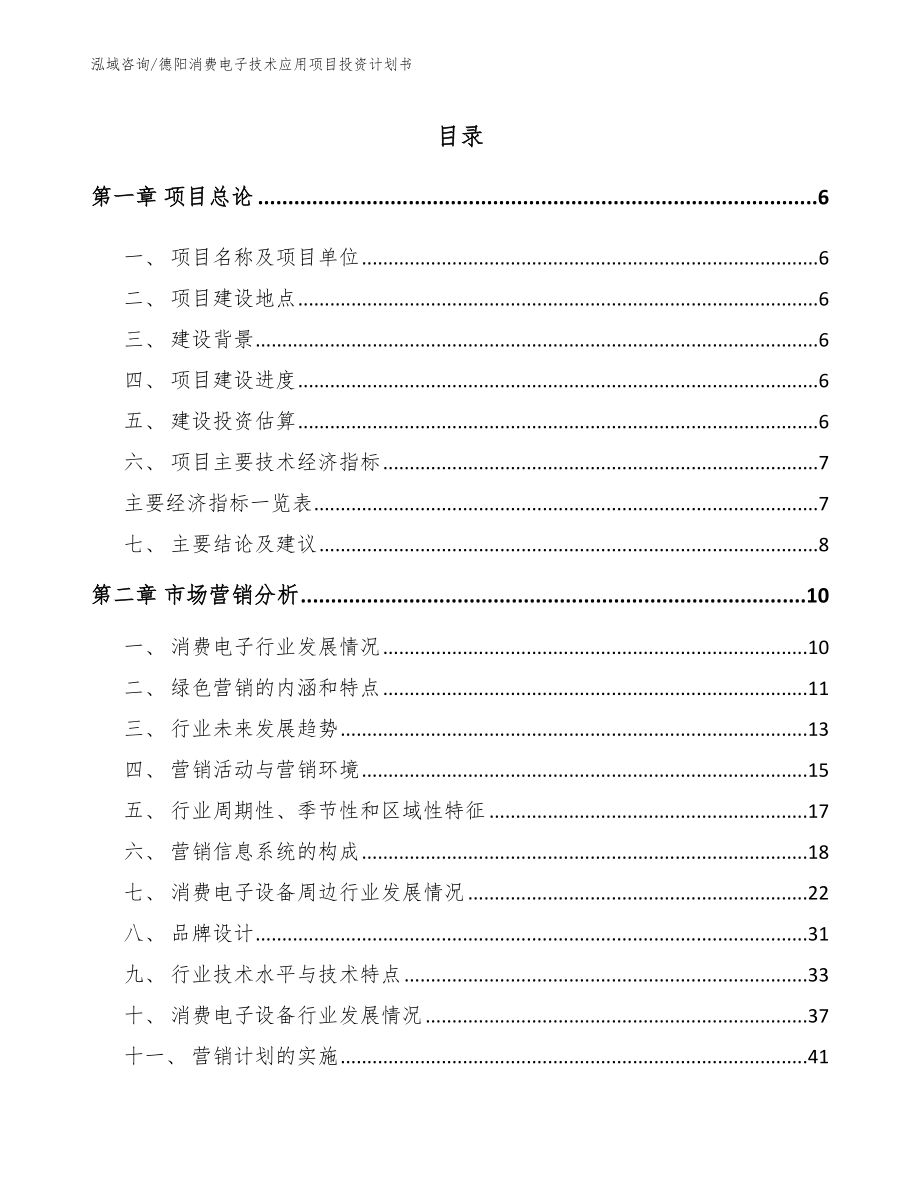 德阳消费电子技术应用项目投资计划书模板范文_第1页