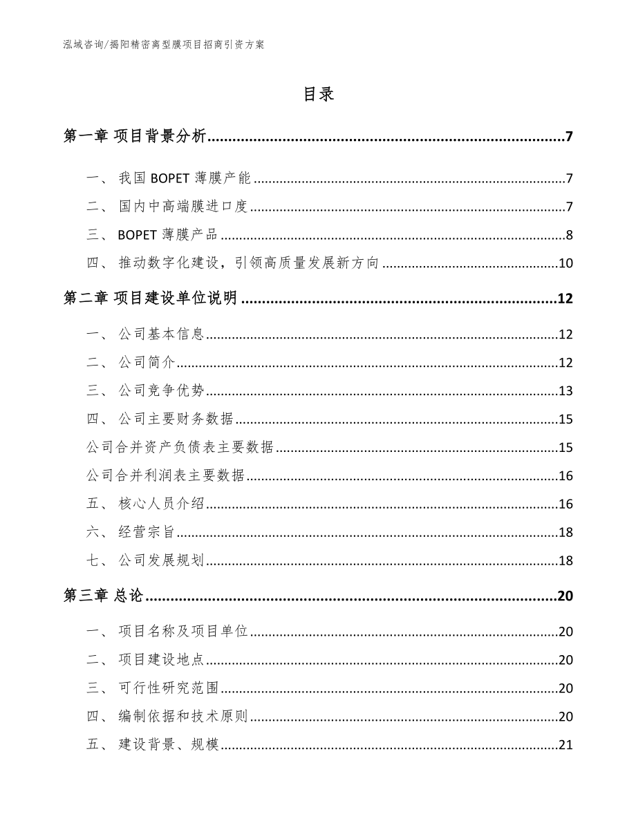 揭阳精密离型膜项目招商引资方案_第1页