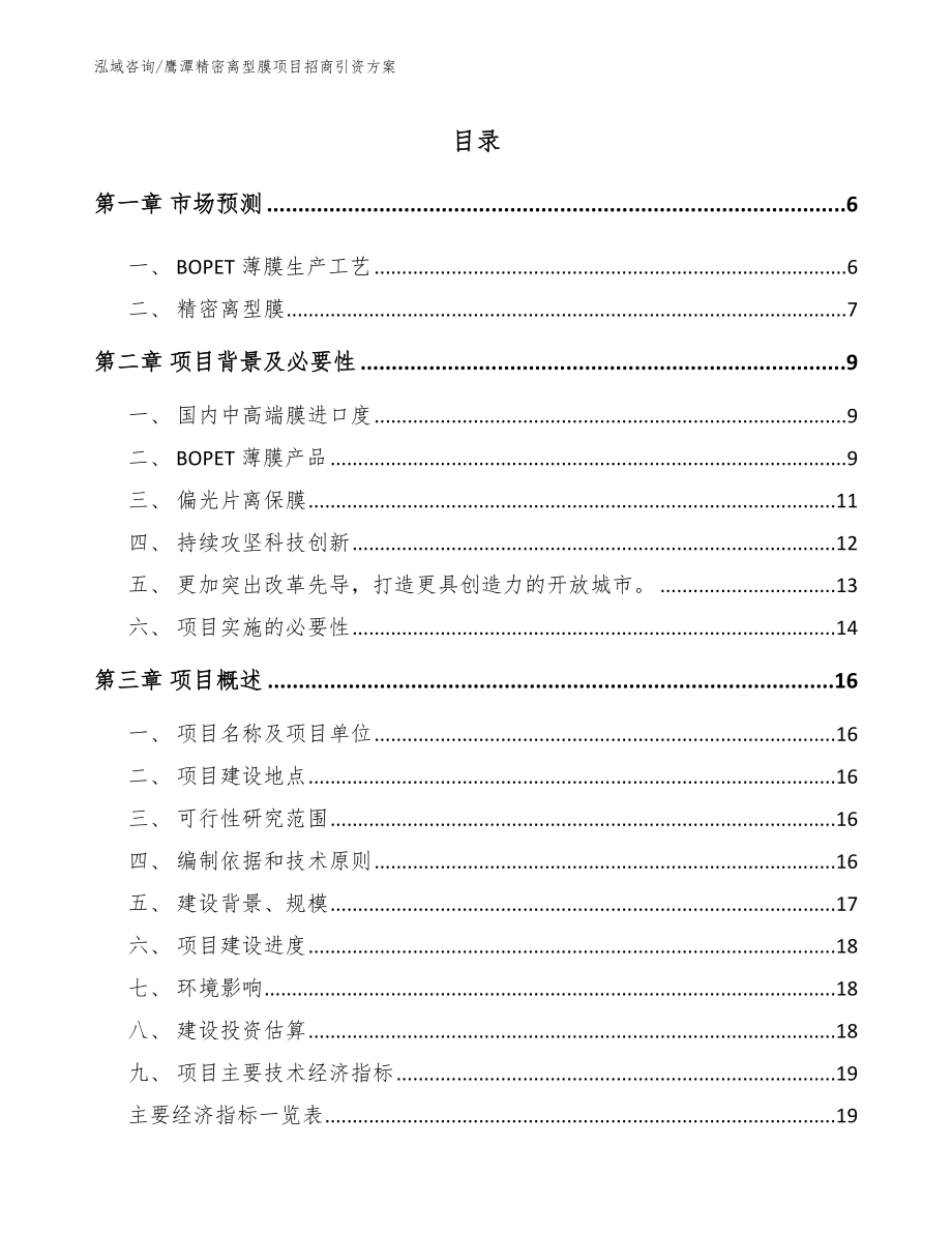 鹰潭精密离型膜项目招商引资方案范文参考_第1页