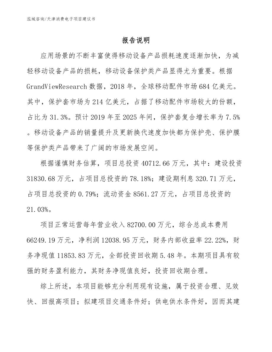 天津消费电子项目建议书_范文_第1页