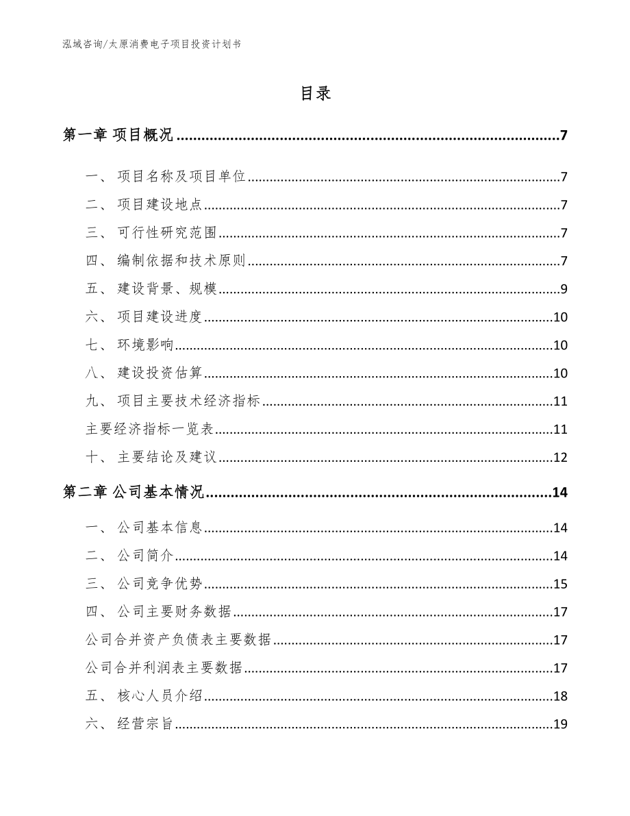 太原消费电子项目投资计划书范文参考_第1页