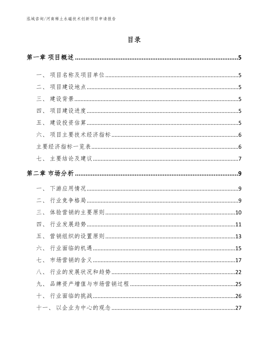 河南稀土永磁技术创新项目申请报告范文参考_第1页