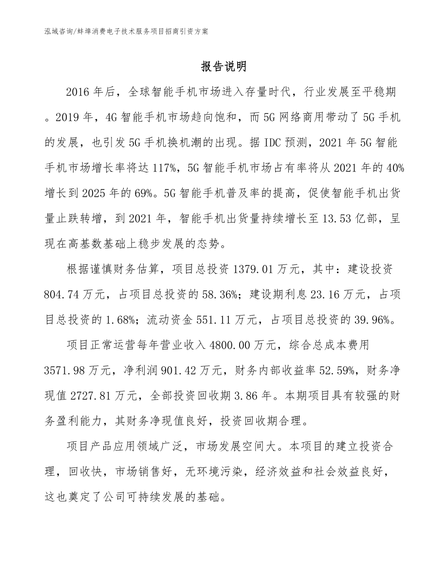 蚌埠消费电子技术服务项目招商引资方案_第1页