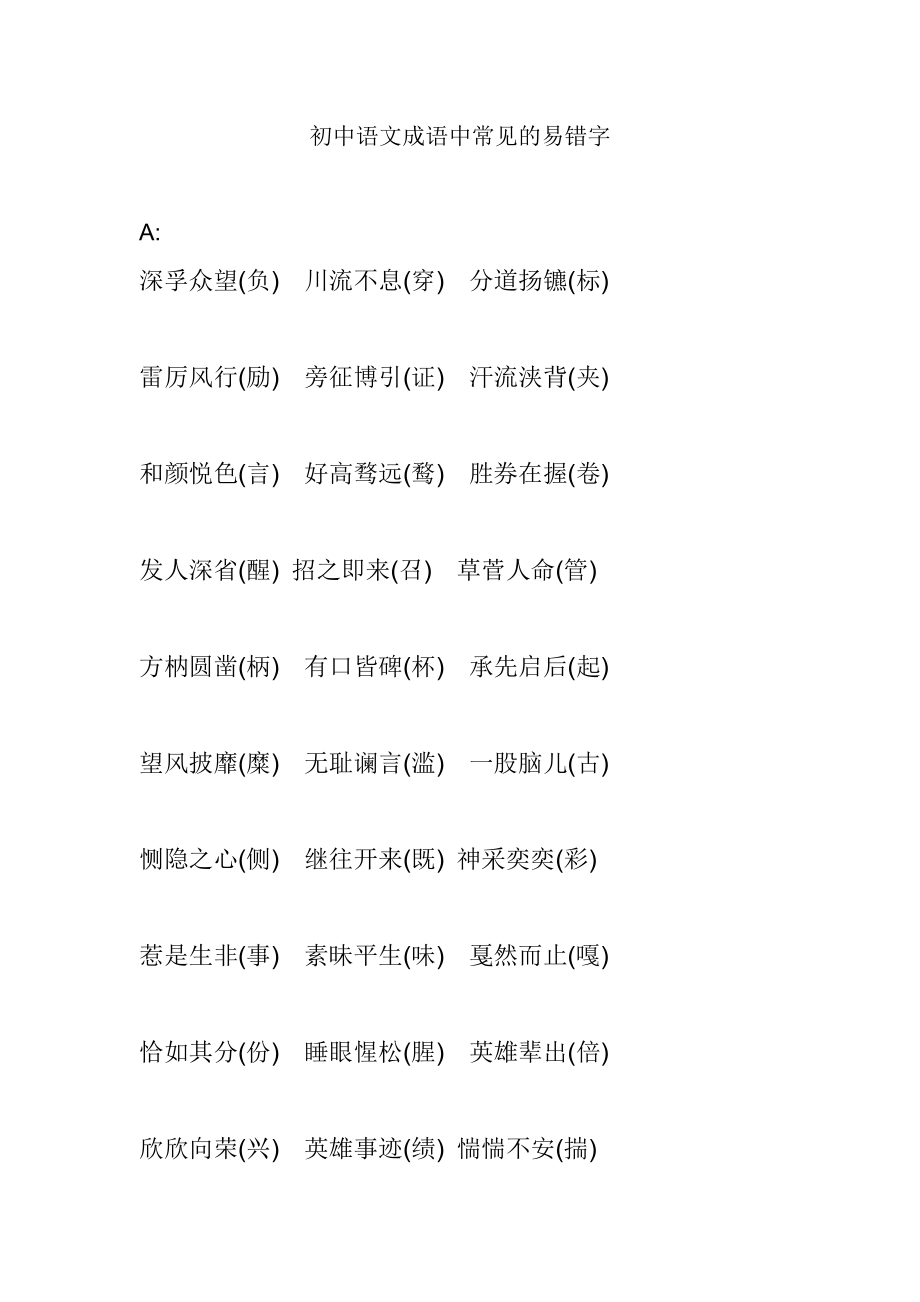初中语文成语中常见的易错字_第1页