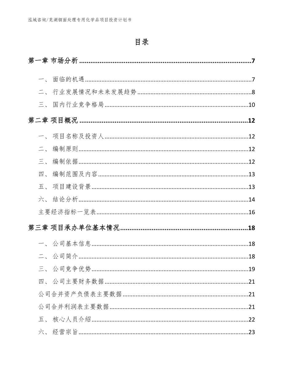 芜湖铜面处理专用化学品项目投资计划书_参考范文_第1页