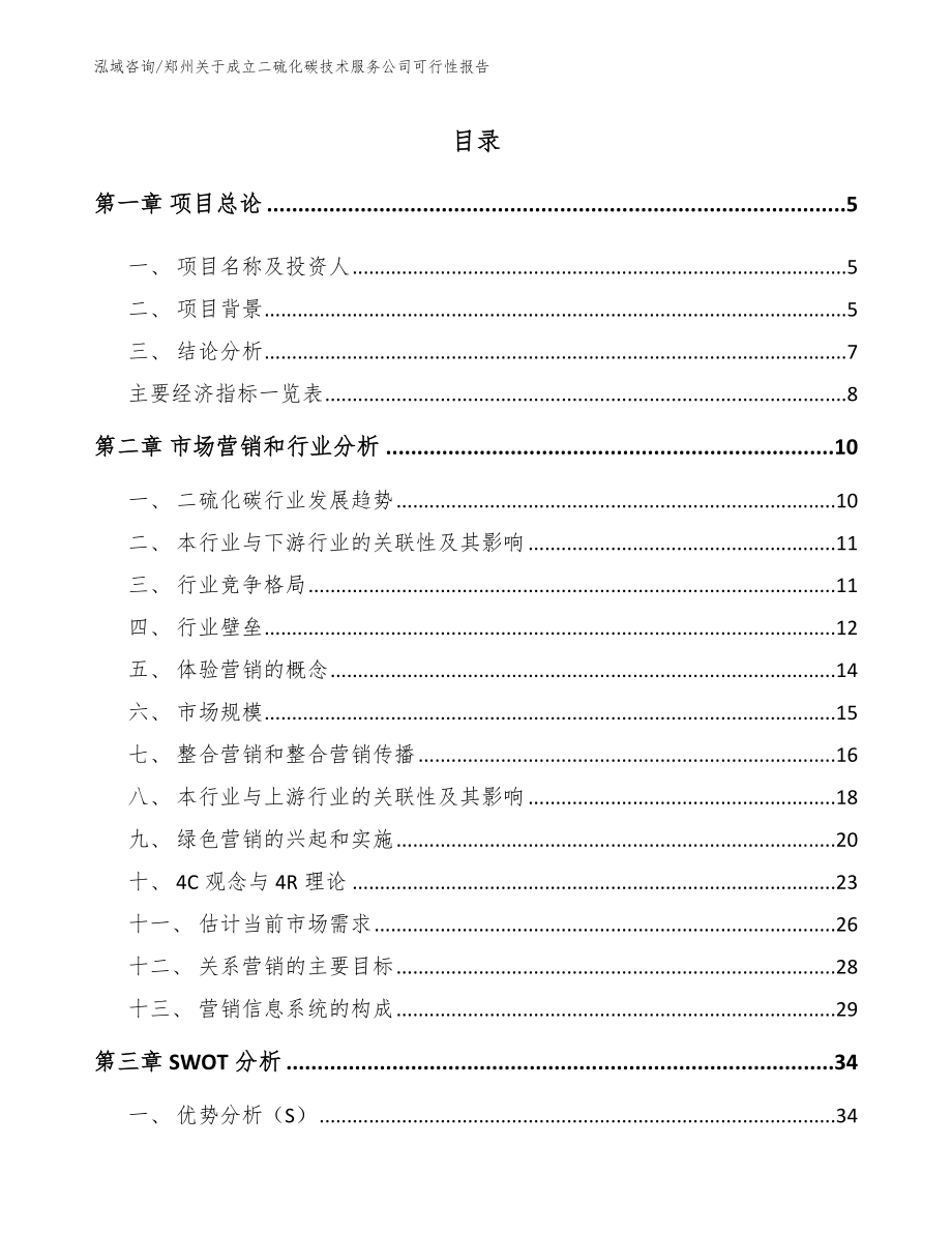 郑州关于成立二硫化碳技术服务公司可行性报告范文参考_第1页