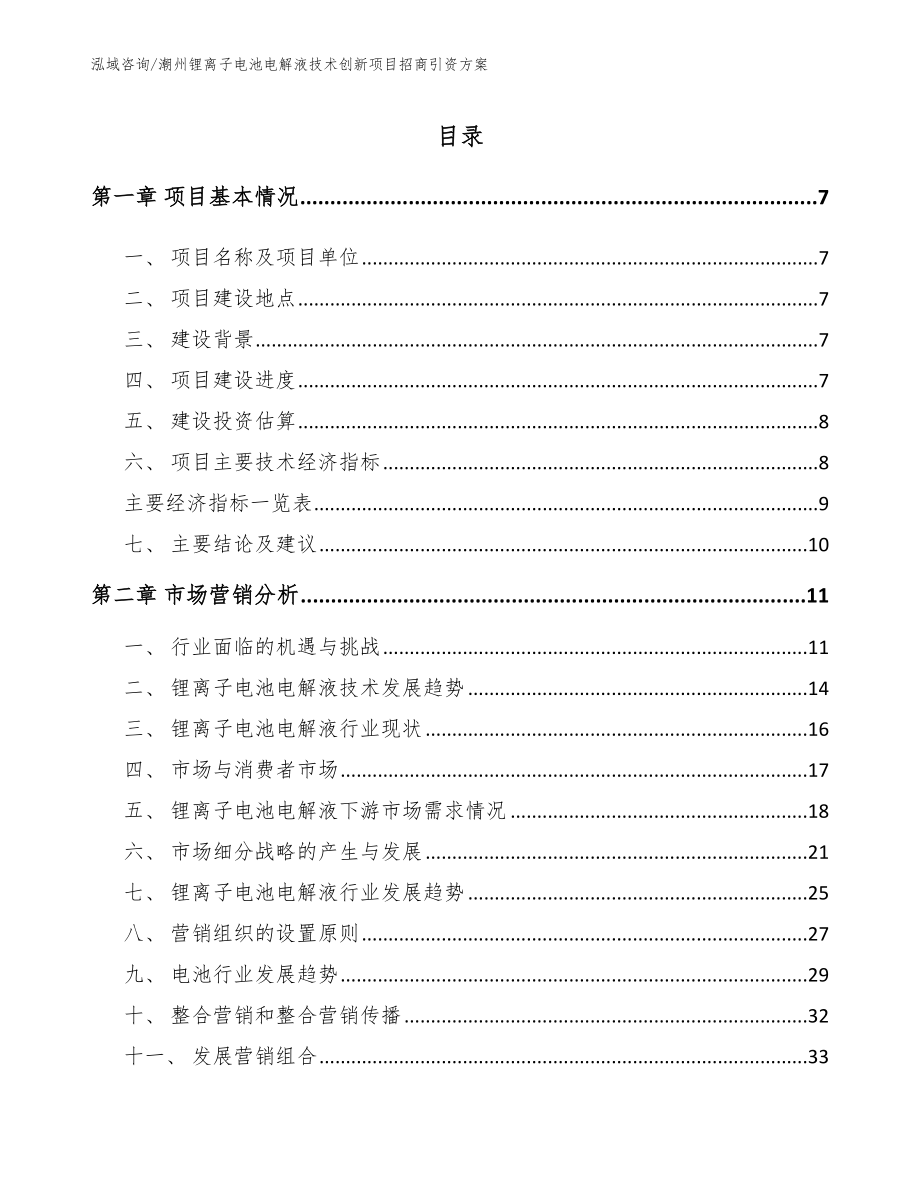 潮州锂离子电池电解液技术创新项目招商引资方案范文模板_第1页