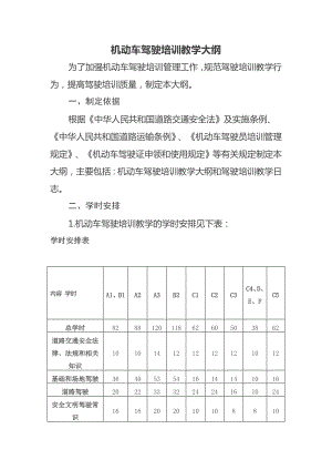 机动车驾驶培训教学大纲