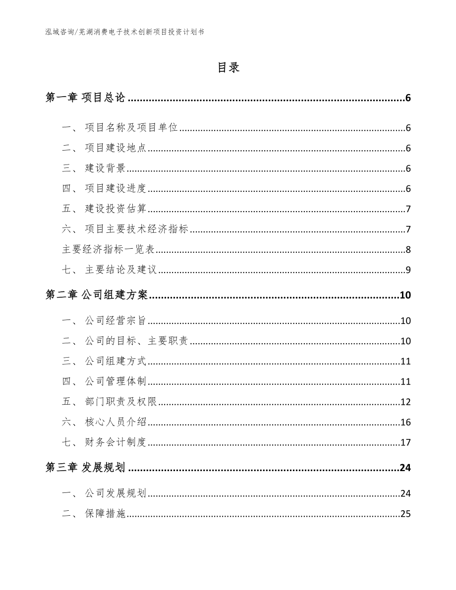 芜湖消费电子技术创新项目投资计划书【参考模板】_第1页