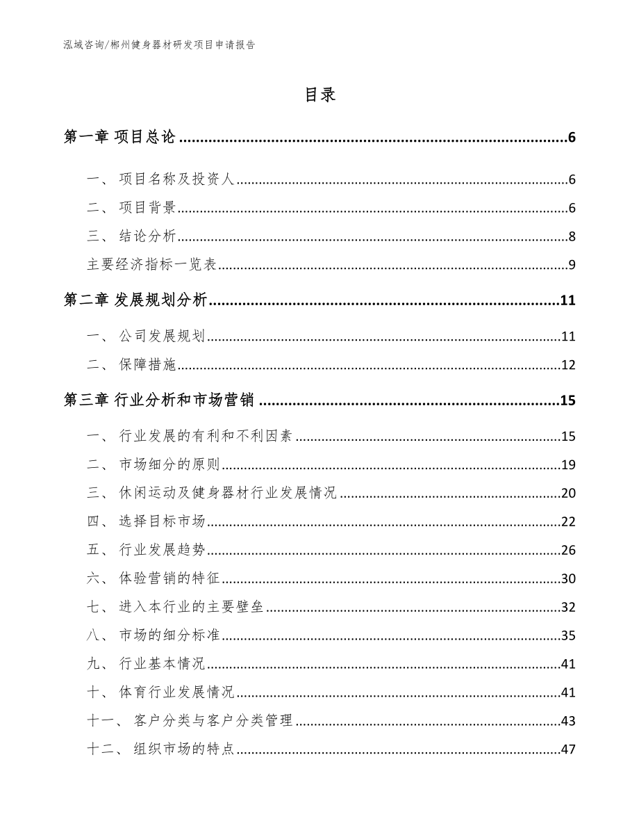 郴州健身器材研发项目申请报告（参考范文）_第1页