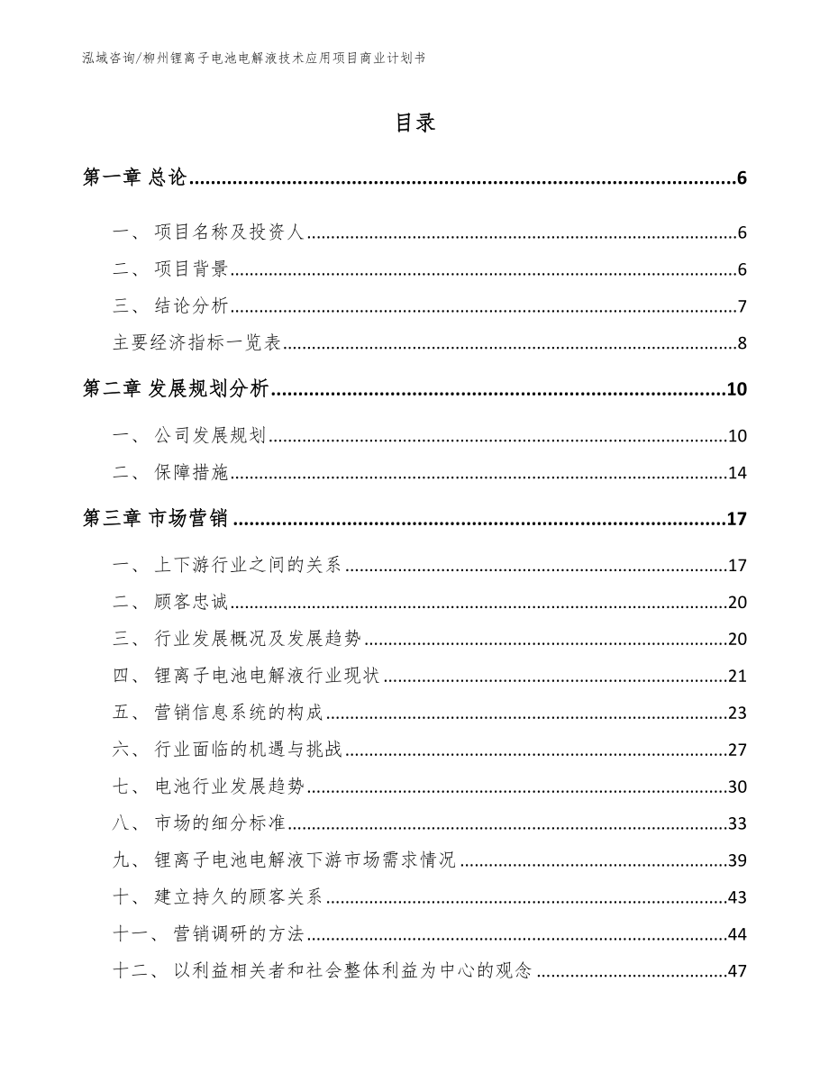 柳州锂离子电池电解液技术应用项目商业计划书（范文）_第1页