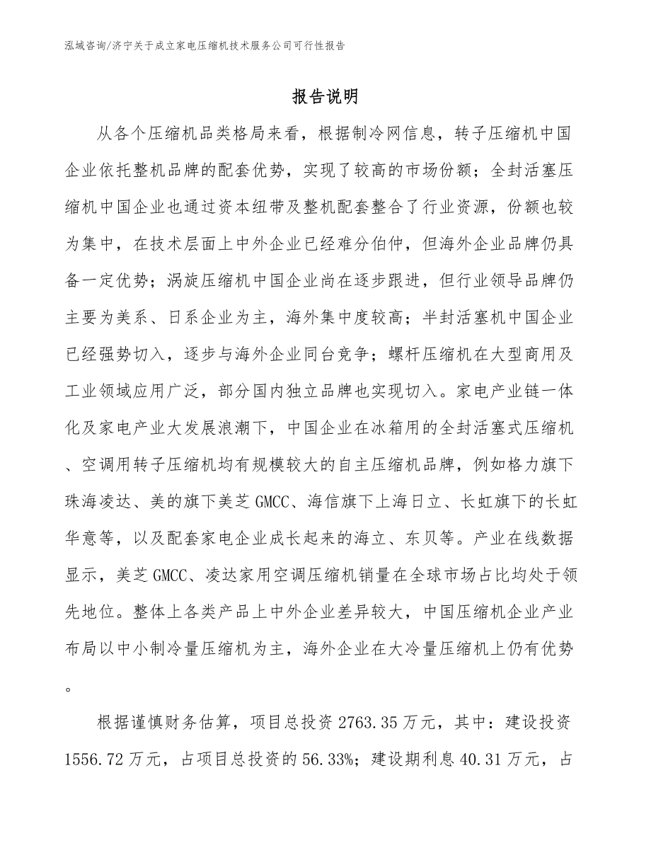 济宁关于成立家电压缩机技术服务公司可行性报告_第1页