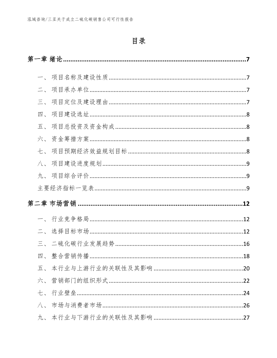 三亚关于成立二硫化碳销售公司可行性报告（模板范文）_第1页