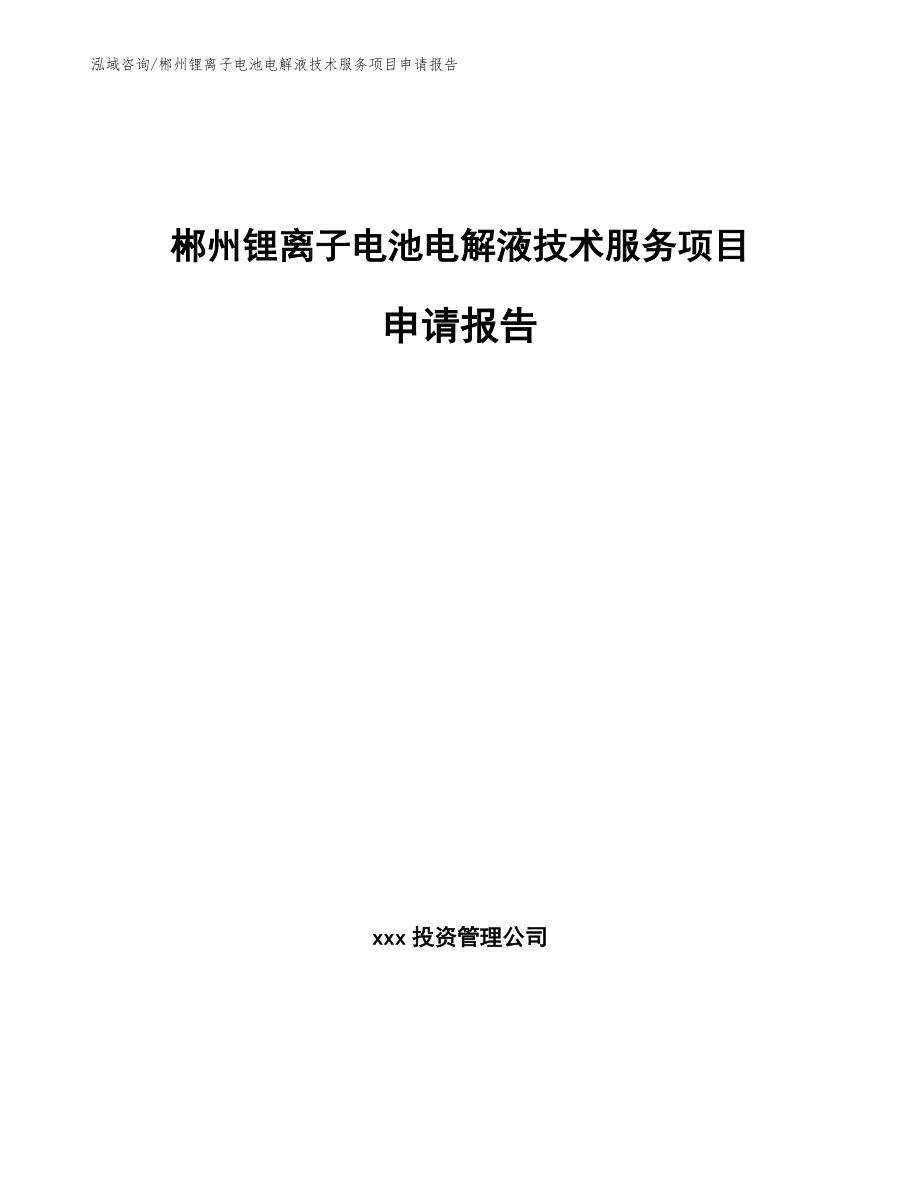 郴州锂离子电池电解液技术服务项目申请报告（模板范文）_第1页