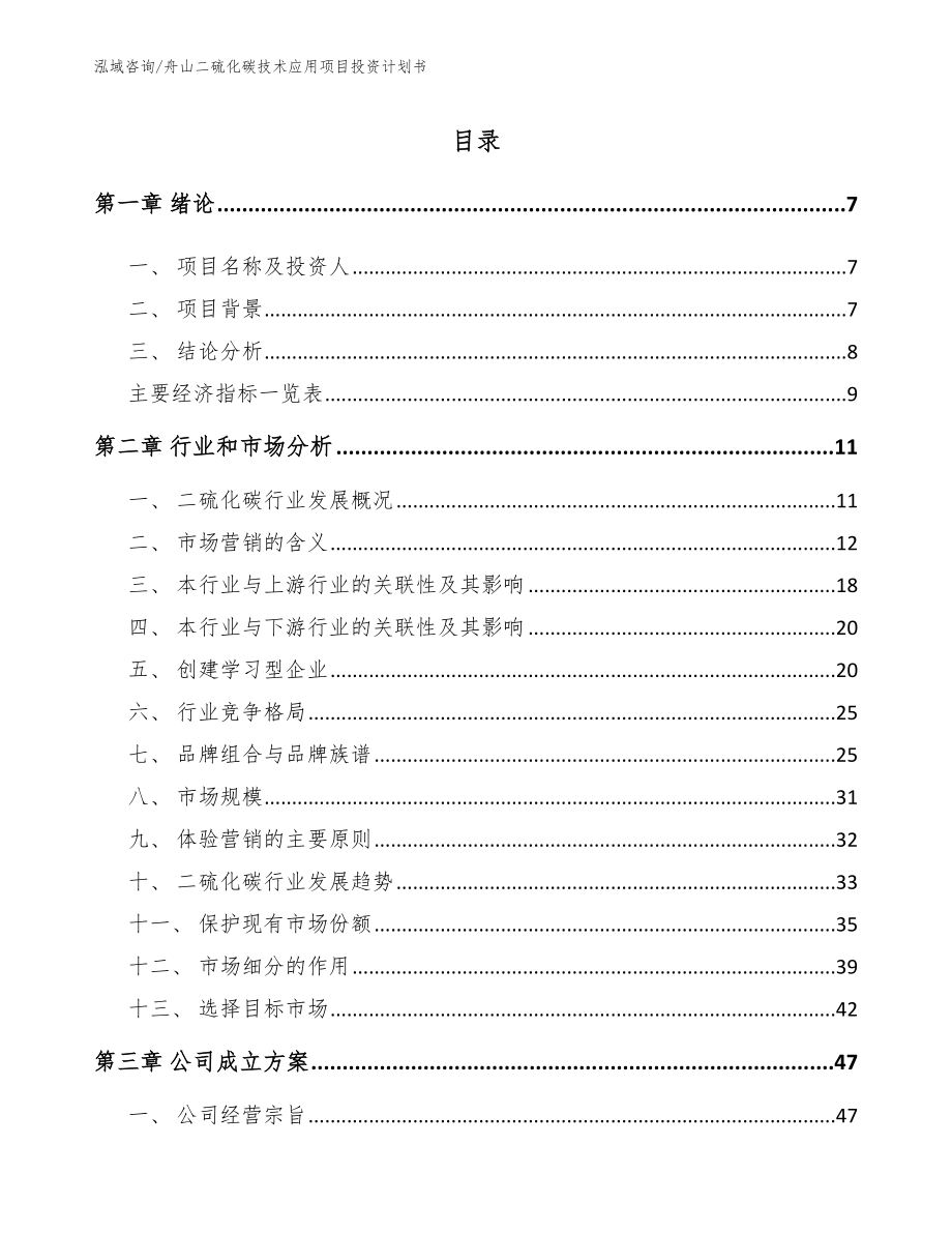 舟山二硫化碳技术应用项目投资计划书【模板范本】_第1页